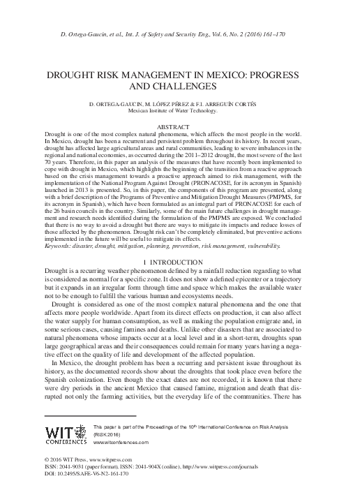 (PDF) DROUGHT RISK MANAGEMENT IN MEXICO: PROGRESS AND CHALLENGES
