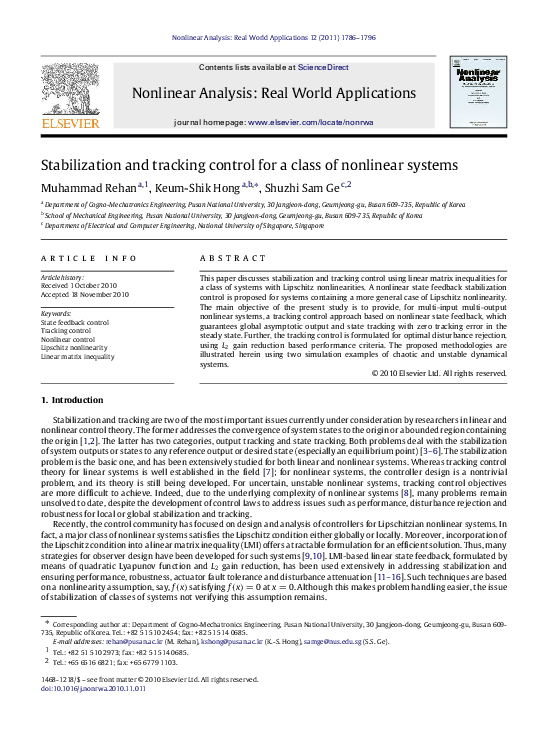 (PDF) Stabilization and tracking control for a class of nonlinear systems