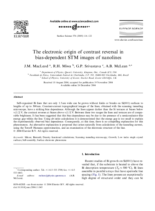 (PDF) The electronic origin of contrast reversal in bias-dependent STM ...