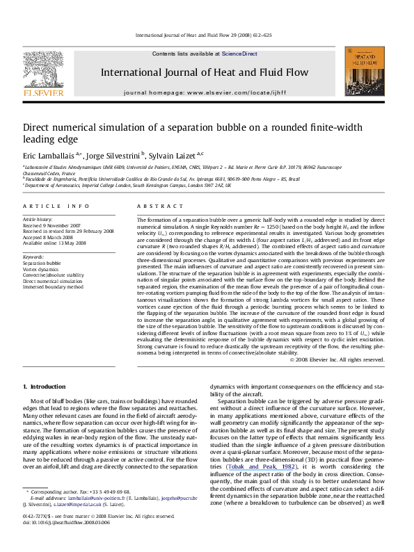 (PDF) Direct numerical simulation of a separation bubble on a rounded ...