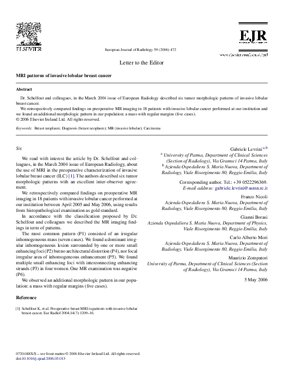 (PDF) MRI patterns of invasive lobular breast cancer