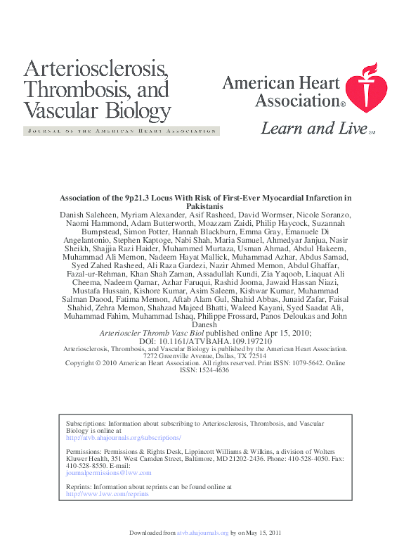 (PDF) Association of the 9p21.3 Locus With Risk of First-Ever ...