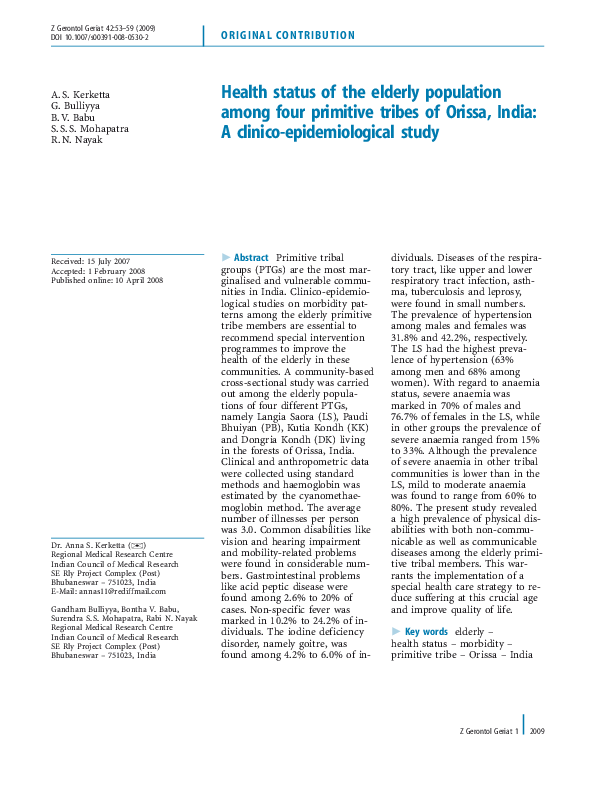 (PDF) Health status of the elderly populationamong four primitive ...
