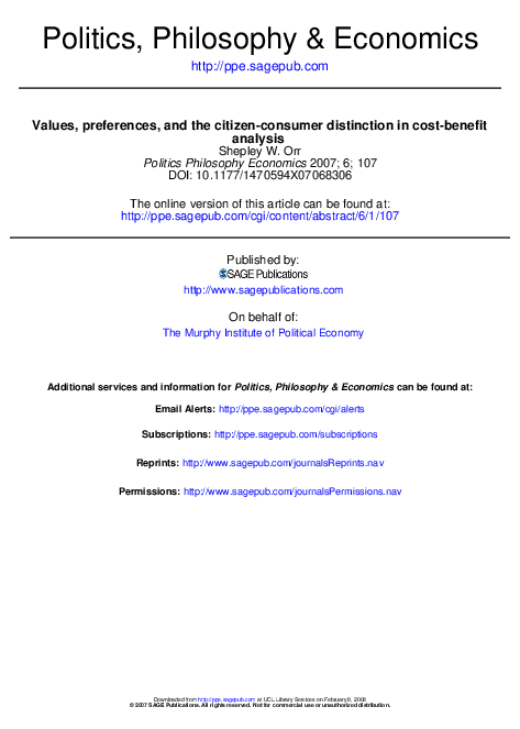 Values, preferences, and the citizen-consumer distinction in cost-benefit analysis