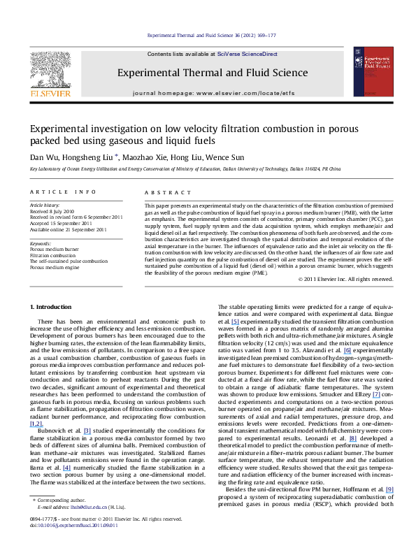 (PDF) Experimental investigation on low velocity filtration combustion ...