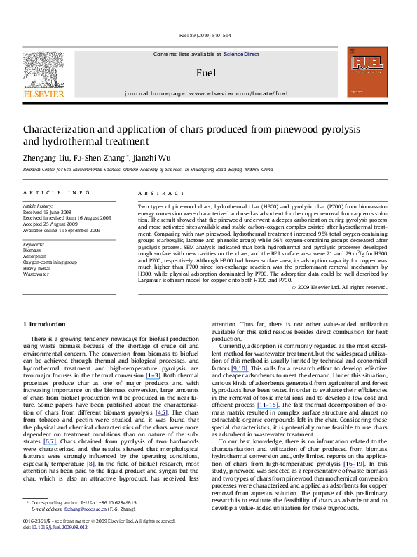 (PDF) Characterization and application of chars produced from pinewood ...