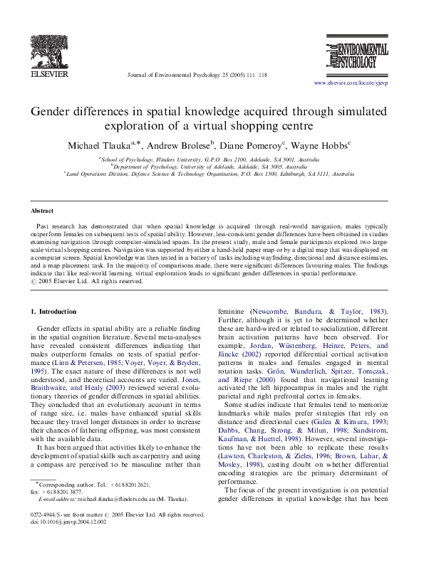 (PDF) Gender differences in spatial knowledge acquired through ...