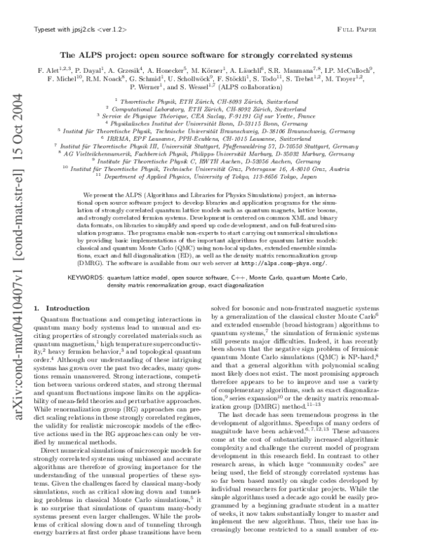 (PDF) The ALPS project: open source software for strongly correlated ...