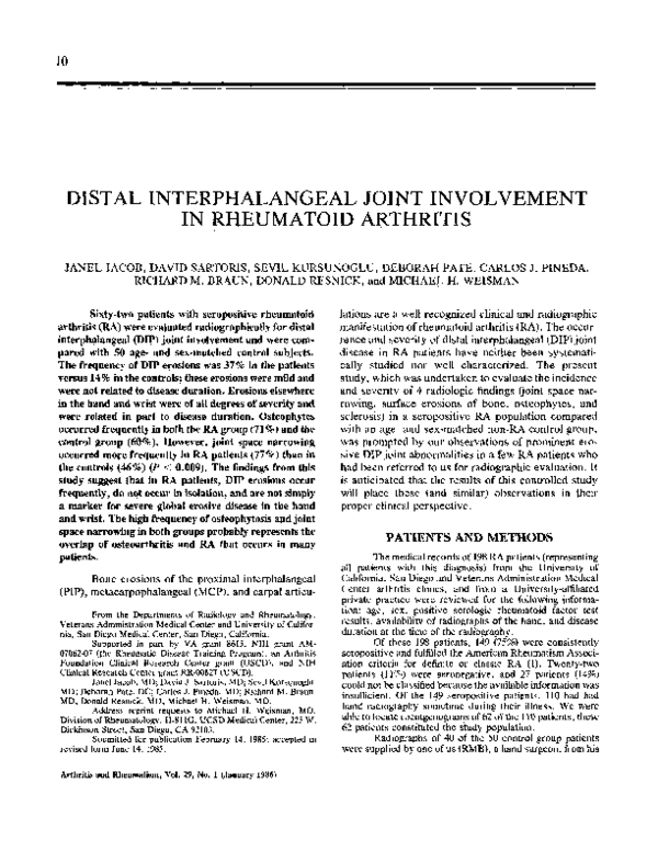 (PDF) Distal interphalangeal joint involvement in rheumatoid arthritis