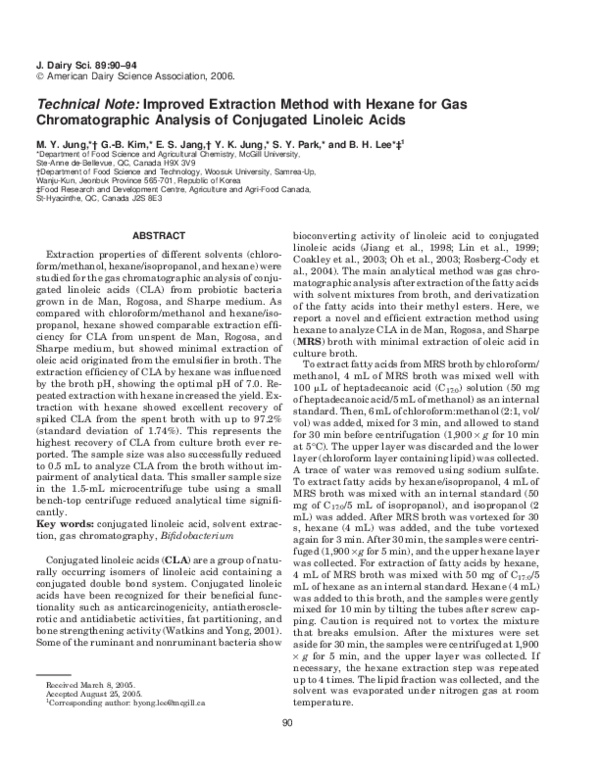 (PDF) Technical Note Improved Extraction Method with Hexane for Gas