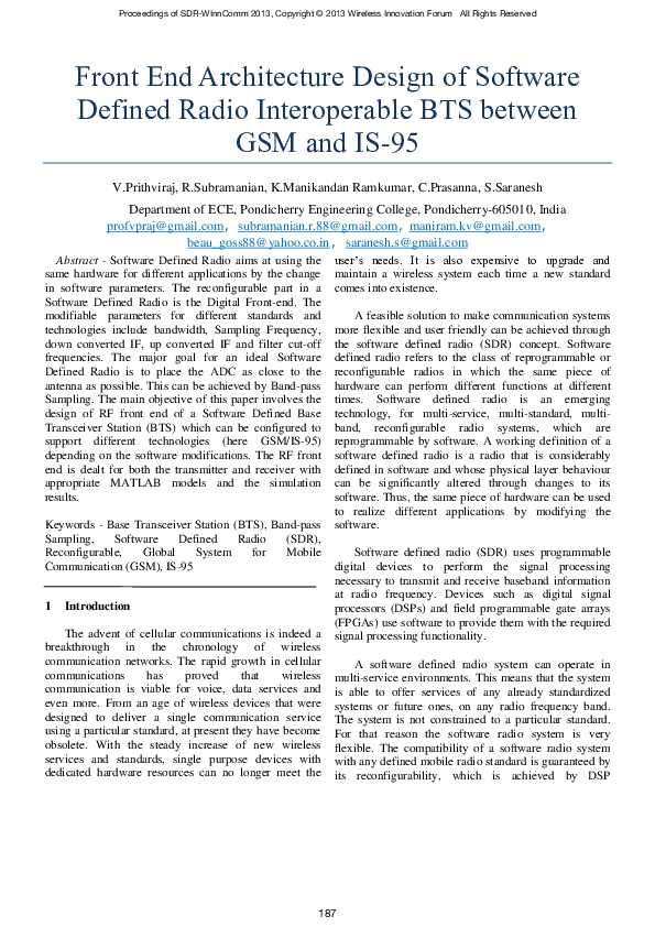 (PDF) Front End Architecture Design of Software Defined Radio ...