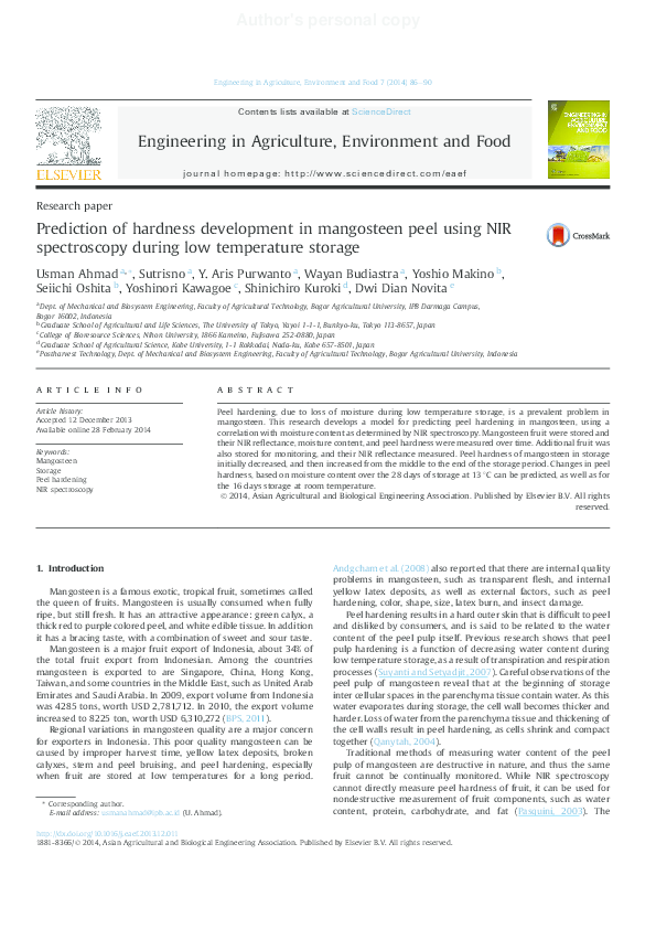 (PDF) Prediction of hardness development in mangosteen peel using NIR