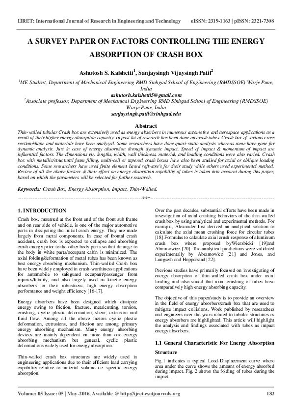(PDF) A SURVEY PAPER ON FACTORS CONTROLLING THE ENERGY ABSORPTION OF