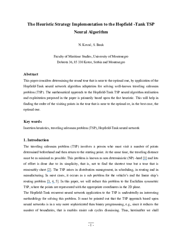 (PDF) The Heuristic Strategy Implementation to the Hopfield -Tank TSP ...