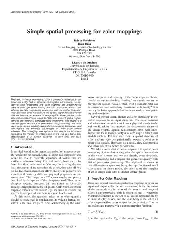 (PDF) Simple spatial processing for color mappings
