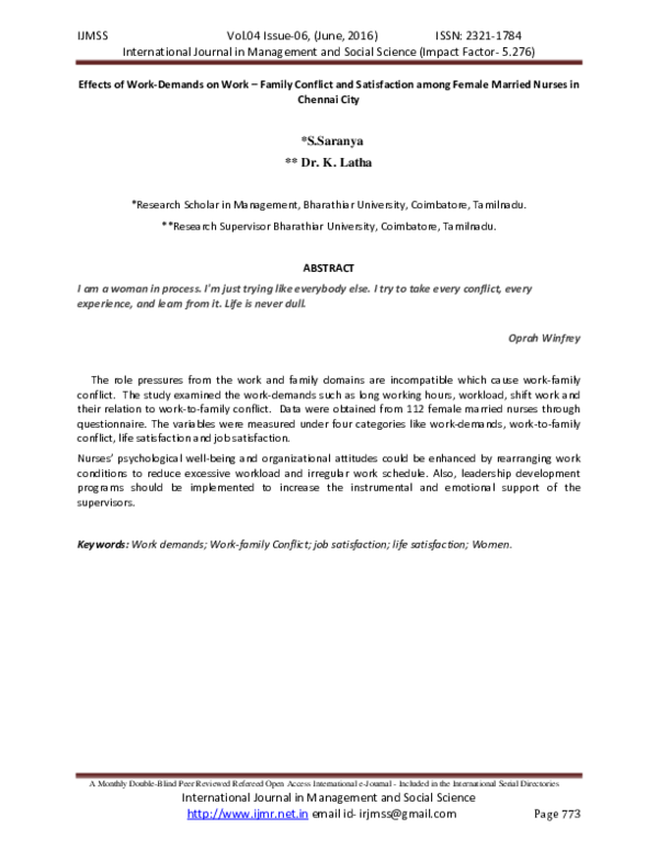 (PDF) Effects of Work-Demands on Work – Family Conflict and ...