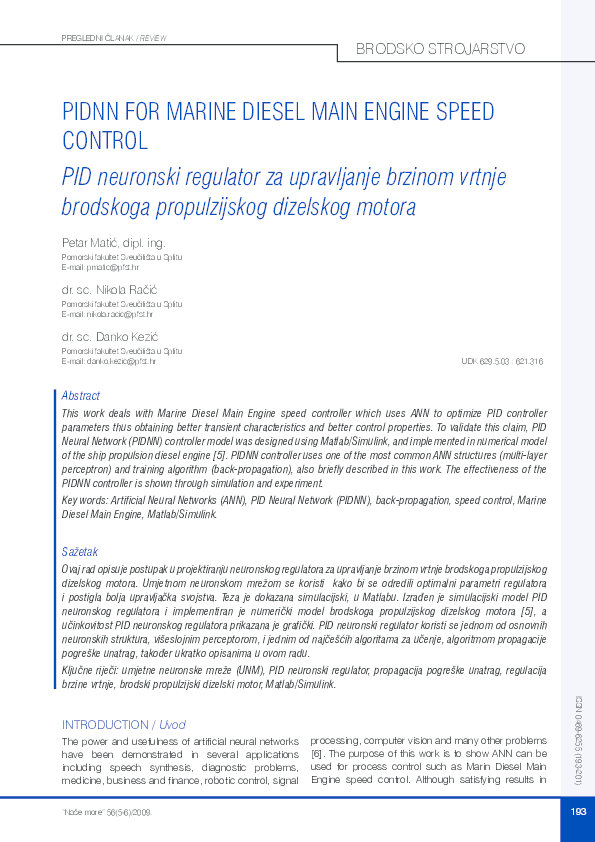 (PDF) Pidnn for Marine Diesel Main Engine Speed Control