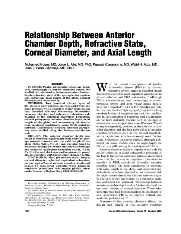 (PDF) Relationship Between Anterior Chamber Depth, Refractive State ...