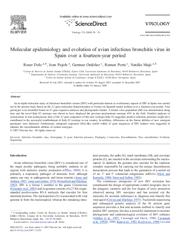 (PDF) Molecular epidemiology and evolution of avian infectious ...