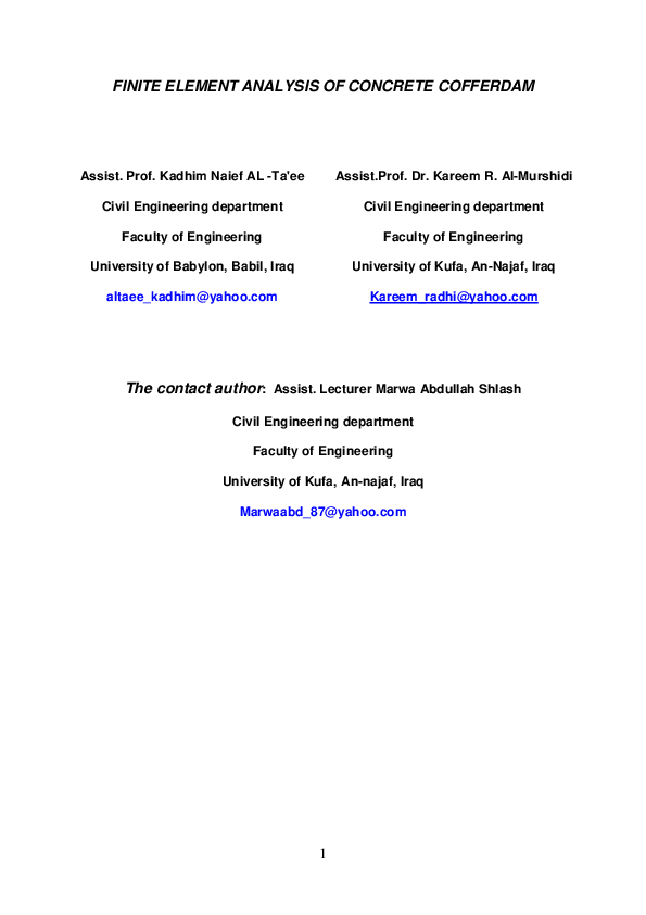 (PDF) FINITE ELEMENT ANALYSIS OF CONCRETE COFFERDAM