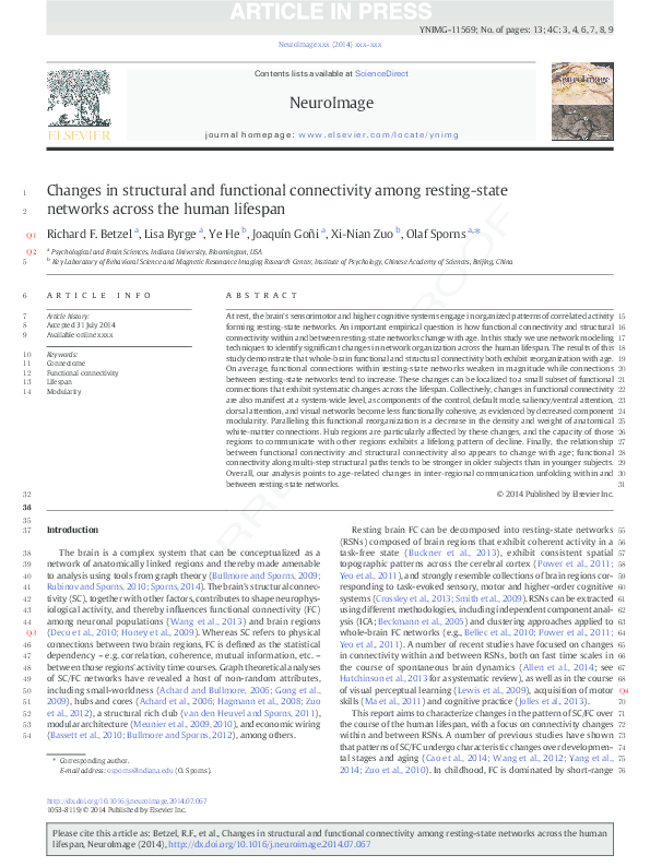 (PDF) Changes in structural and functional connectivity among resting ...
