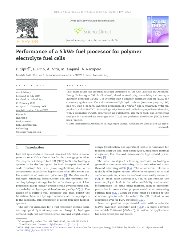(PDF) Performance of a 5kWe fuel processor for polymer electrolyte fuel ...