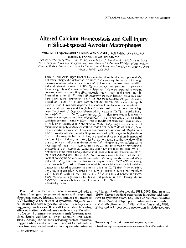 Altered calcium homeostasis and cell injury in silica-exposed alveolar ...