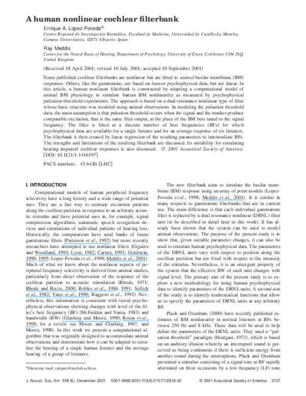 (PDF) A human nonlinear cochlear filterbank