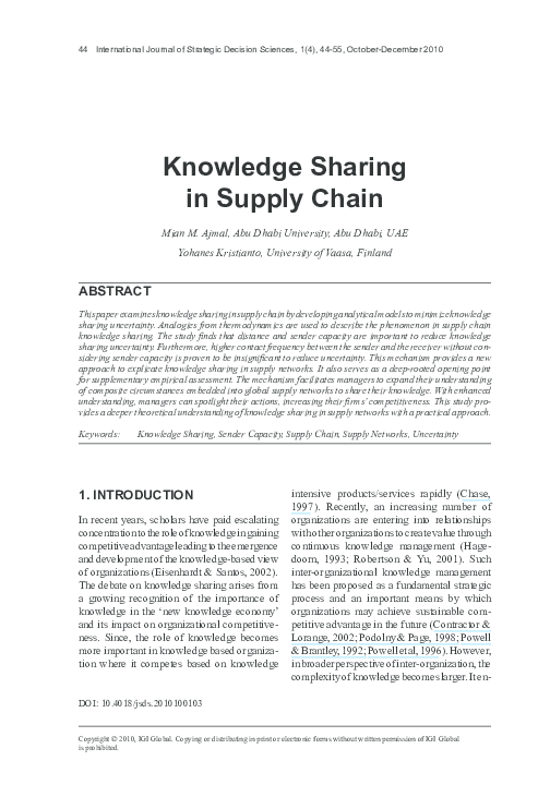 (PDF) Knowledge Sharing in Supply Chain