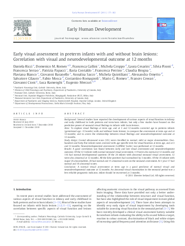 (PDF) Early visual assessment in preterm infants with and without brain ...