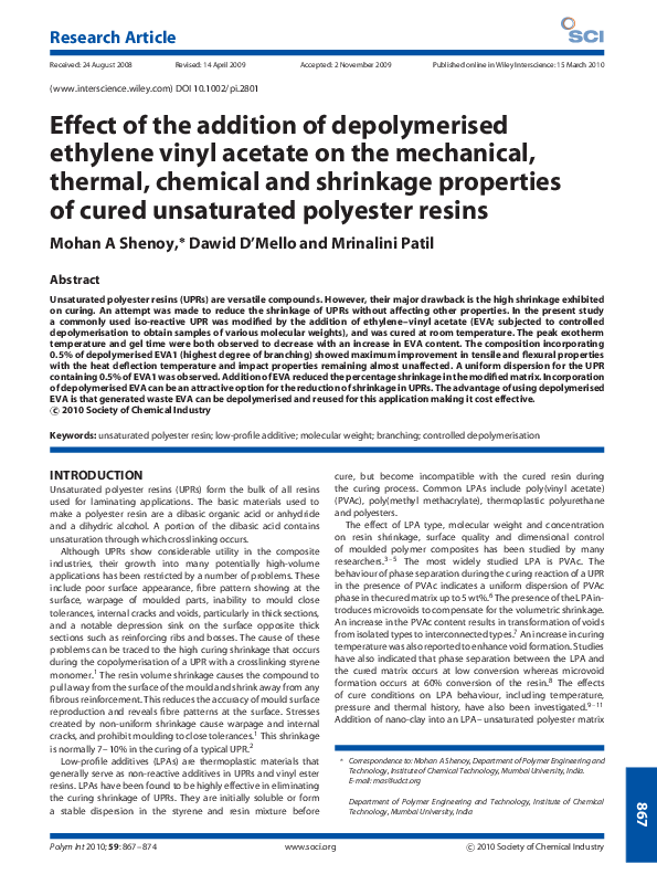 (PDF) Effect of the addition of depolymerised ethylene vinyl acetate on the mechanical, thermal