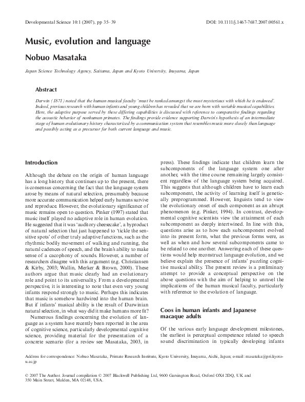 (PDF) Music, evolution and language Nobuo Masataka Academia.edu
