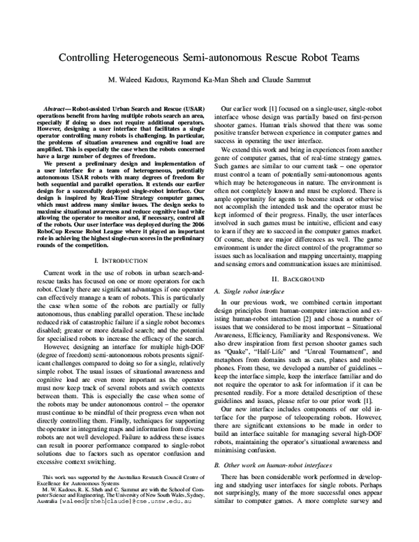 (PDF) Controlling Heterogeneous Semiautonomous Rescue Robot Teams