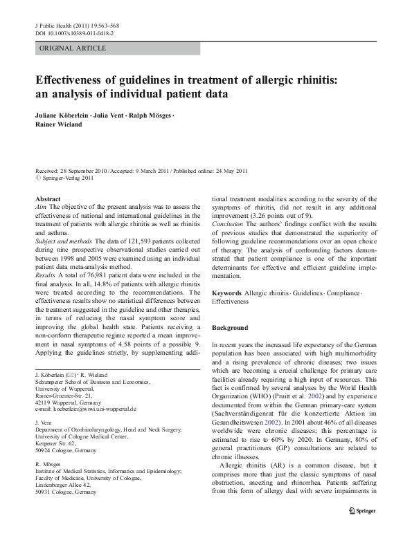 (PDF) Effectiveness of guidelines in treatment of allergic rhinitis: an ...