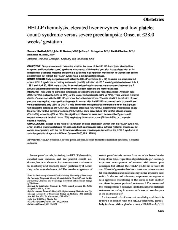 (PDF) HELLP (hemolysis, elevated liver enzymes, and low platelet count