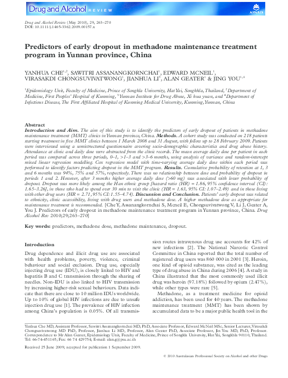 (PDF) Predictors of early dropout in methadone maintenance treatment ...