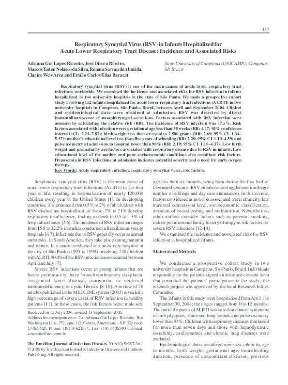 (PDF) Respiratory syncytial virus (RSV) in infants hospitalized for ...