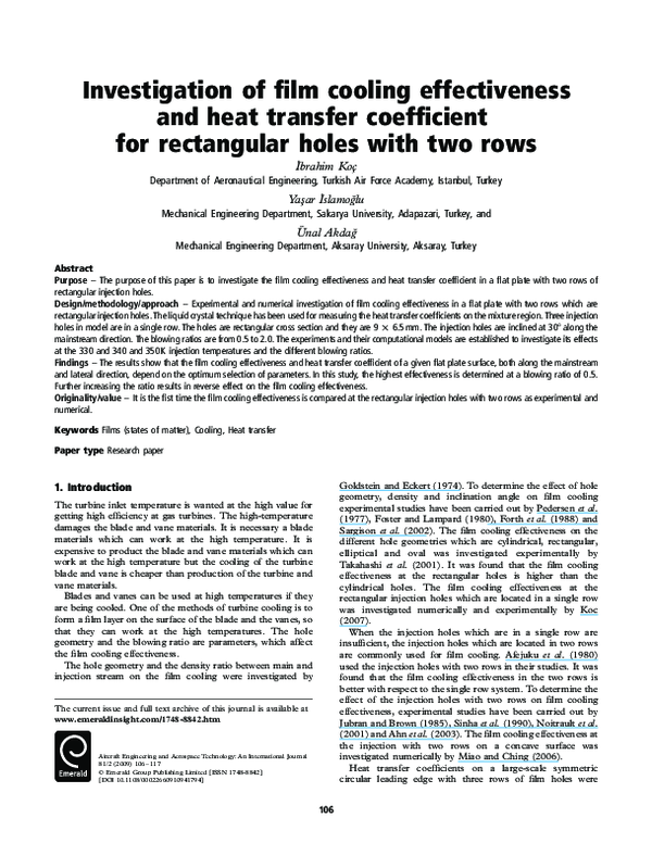 (PDF) Investigation of film cooling effectiveness and heat transfer ...