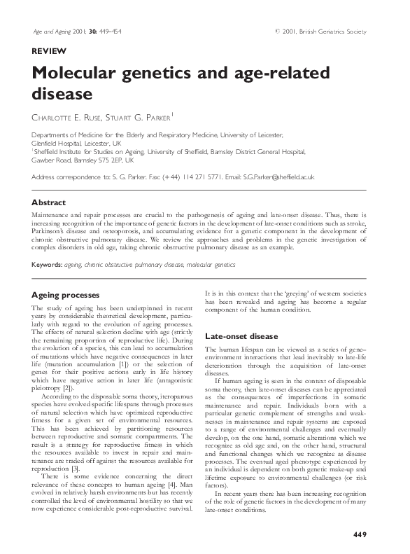(PDF) Molecular genetics and age-related disease