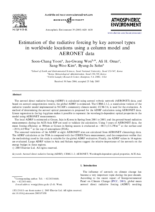 (PDF) Estimation of the radiative forcing by key aerosol types in ...