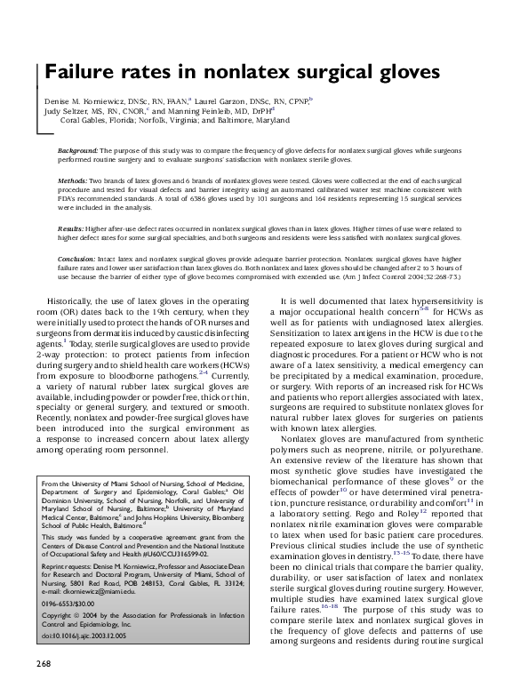 (PDF) Failure rates in nonlatex surgical gloves Manning Feinleib