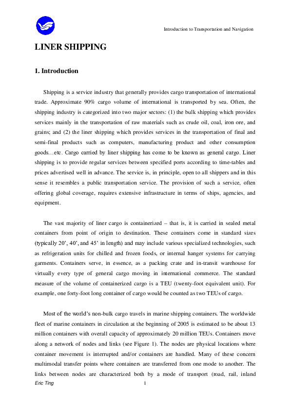 (PDF) Introduction to Transportation and Navigation LINER SHIPPING Manikandan P.L Academia.edu