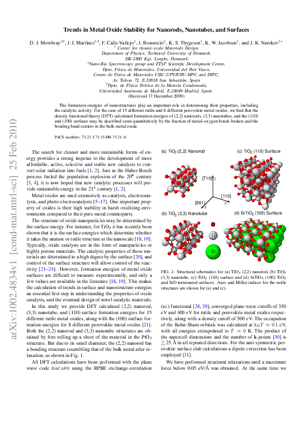 (PDF) Trends in Metal Oxide Stability for Nanorods, Nanotubes, and Surfaces