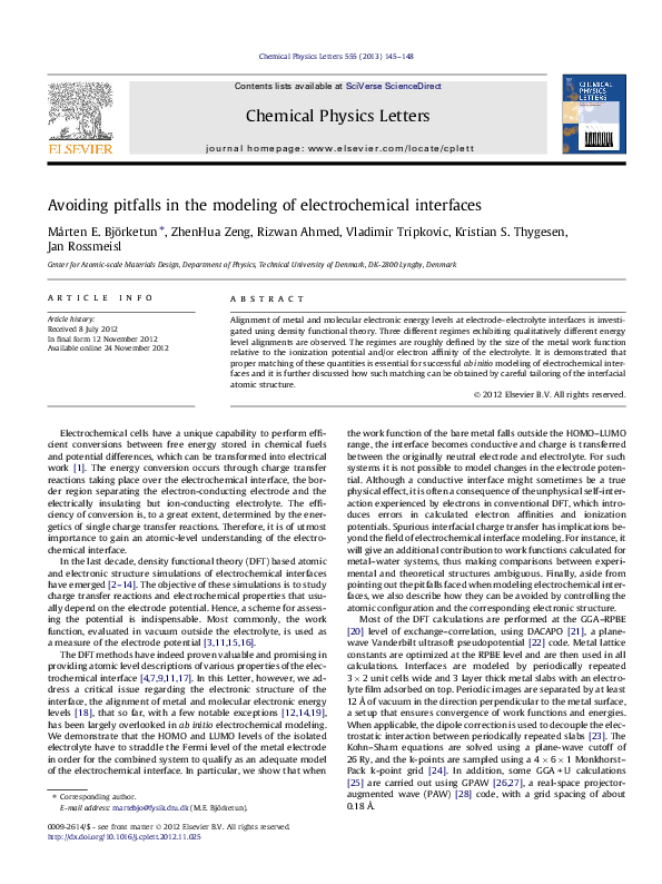 (PDF) Avoiding pitfalls in the modeling of electrochemical interfaces