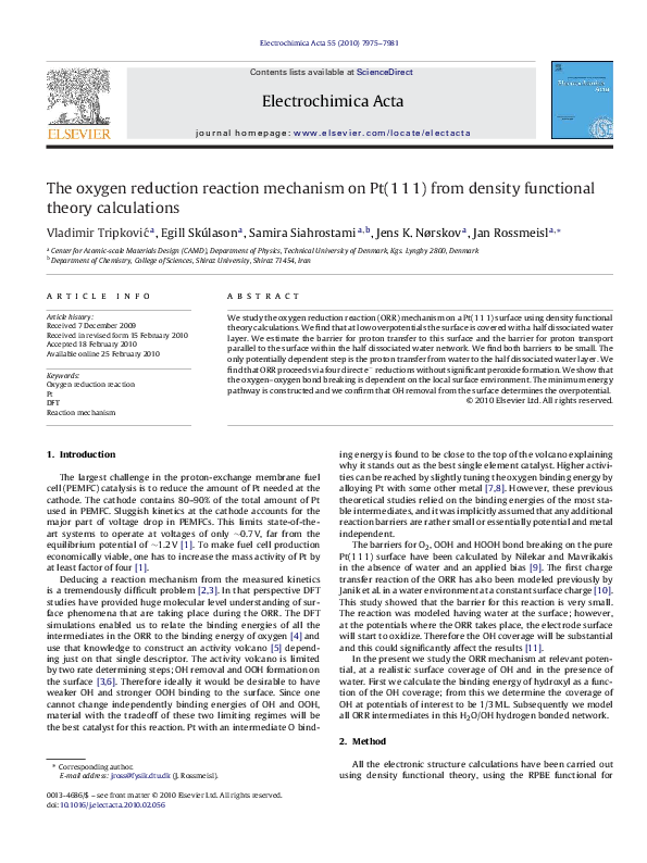 (PDF) The oxygen reduction reaction mechanism on Pt(1 1 1) from density ...