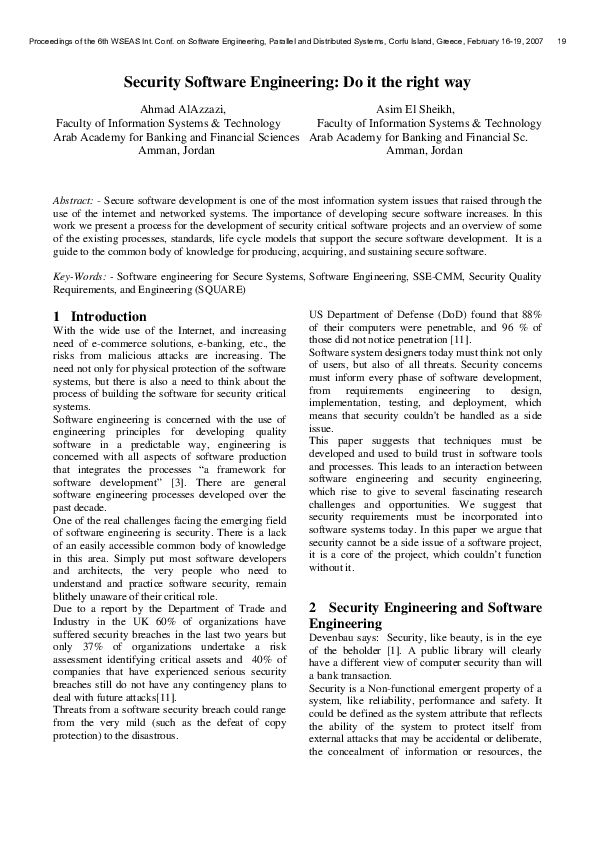 (PDF) Security Software Engineering: Do it the right way