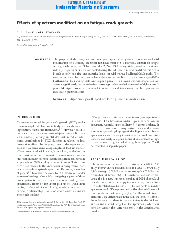 (PDF) Effects of spectrum modification on fatigue crack growth