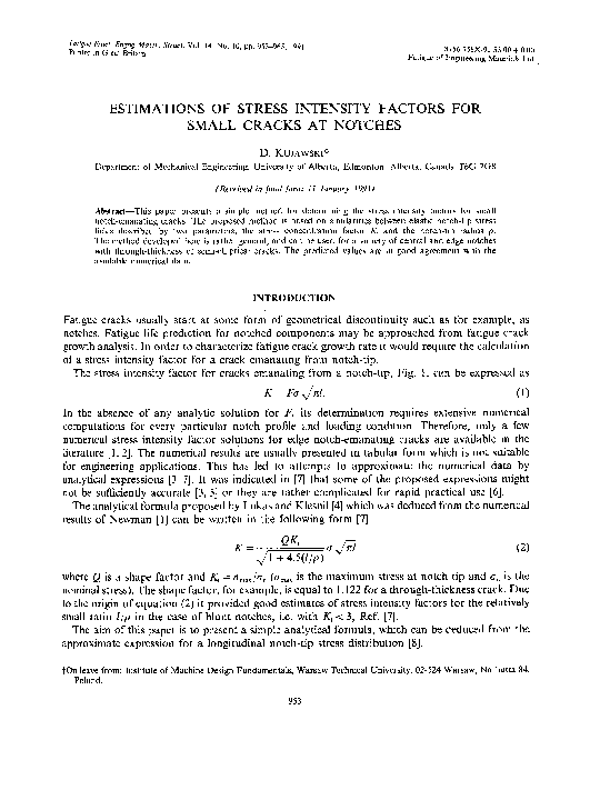 (PDF) Estimations of Stress Intensity Factors for Small Cracks at Notches
