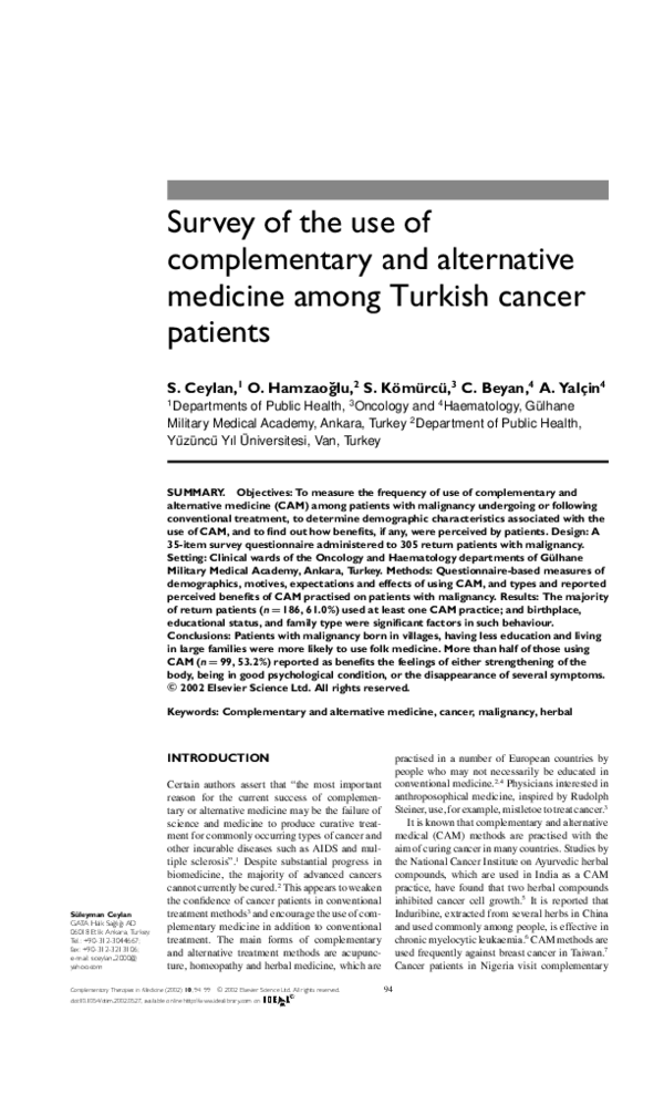 (PDF) Survey of the use of complementary and alternative medicine among ...