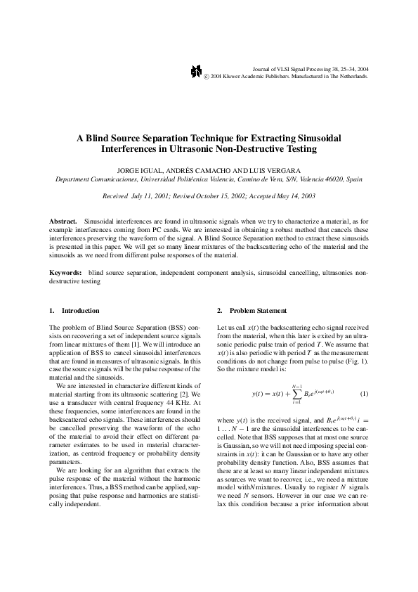 (PDF) A Blind Source Separation Technique for Extracting Sinusoidal ...